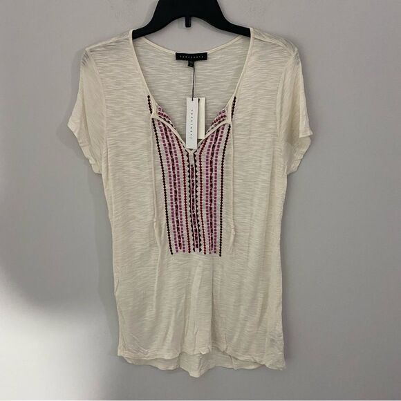 Sanctuary Tops - Sanctuary Womens Embroidered Keyhole Tunic Top Short Sleeve S